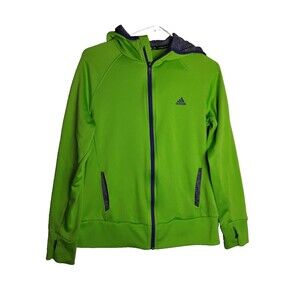 Adidas Climawarm Womans Large 16-18 Full Zip Hoodie Green Purple long sleeve